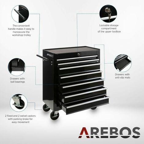AREBOS  Tool Trolley 5 Drawers Mobile Workshop Trolley Black