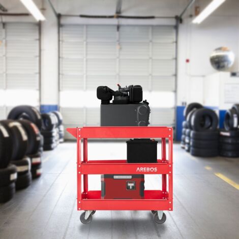 AREBOS Tool Trolley 3 Level Mobile Workshop Trolley Cart Storage Shelf on Wheels