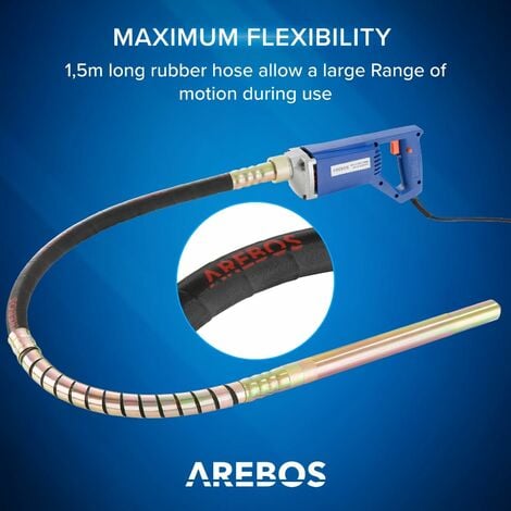 AREBOS concrete vibrator  800W  internal vibrator  hand vibrator  vibrating bottle  bottle vibrator  1.5 m cable  electric  flexible shaft  continuous operation