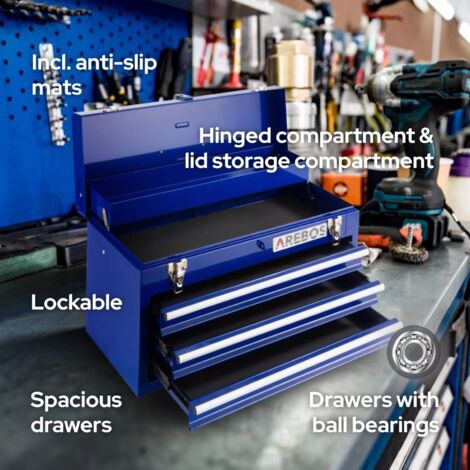 AREBOS Tool Box 3 Drawers Tool Case Tool Chest Tool Kit Blue