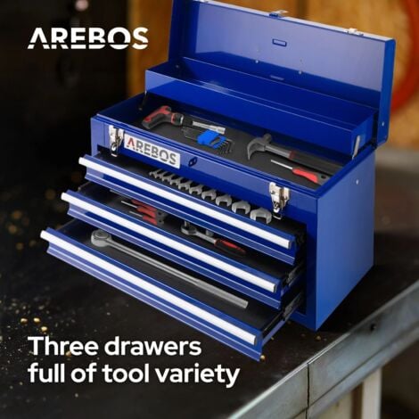 AREBOS Tool Box 3 Drawers Tool Case Tool Chest Tool Kit Blue