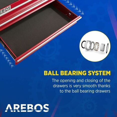 AREBOS Workshop Trolley Tool Trolley 4 Drawers + Large Compartment Red