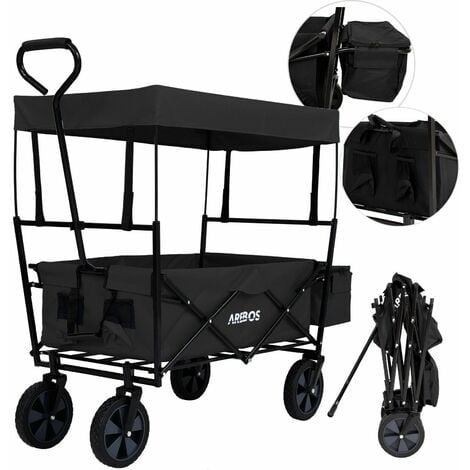 AREBOS Bollard Trolley Foldable Roof Hand Trolley Transport Cart Equipment Cart Black - Black