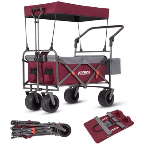 AREBOS Luxury outdoor utility wagon with canopy Folding Stroller cart trolley red
