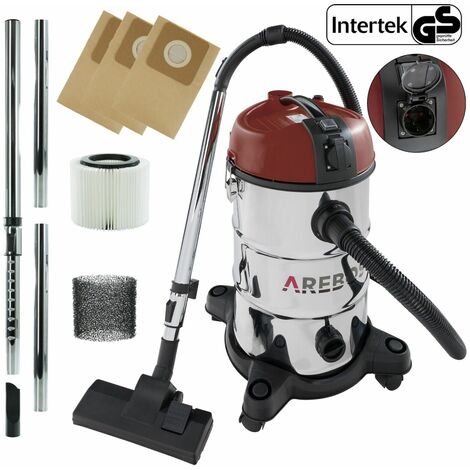 AREBOS Industrial Vacuum Cleaner 1300W Wet & Dry Vacuum Cleaner Multi-Purpose Vacuum Cleaner Water Vacuum Cleaner Workshop Vacuum Cleaner with and without Bag 30 L Container Red