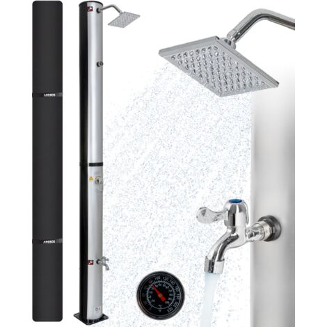 AREBOS 37L Solar Shower Garden Pool Outdoor Camping Shower with Thermometer Silver / Black - Silver / Black
