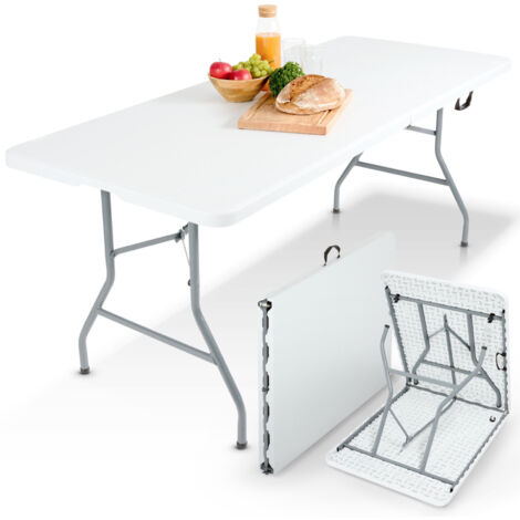 AREBOS folding buffet table 182 x 74 x 74 cm camping table party table folding table garden table for garden terrace and balcony foldable 8 persons inc. carrying handle white