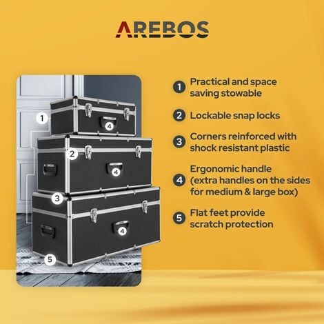 AREBOS Set of 3 Portable Transport Case Aluminium Case Tool Case Transport Box