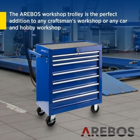 AREBOS Tool trolley Toolbox trolley 7 drawers with ball bearings Blue - Blue