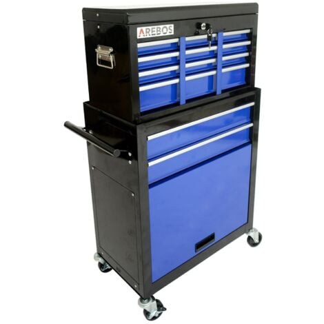 AREBOS Tool trolley Toolbox trolley 9 drawers with ball bearings Black / Blue