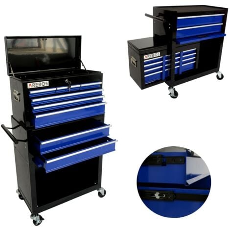 AREBOS Tool trolley Toolbox trolley 9 drawers with ball bearings Black / Blue