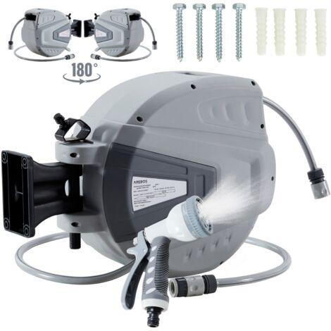 AREBOS Hose Pipe Reel 30 m Swivel Hose Reel Wall Hose Box with Locking Stop Includes Wall Mount Automatic Reel Mechanism Grey