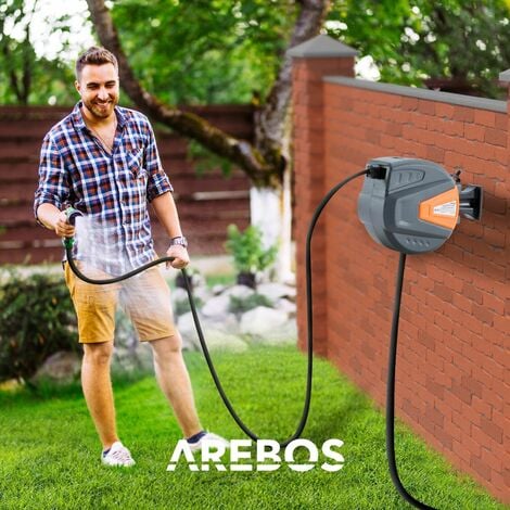 AREBOS Garden Hose Reel Automatic Retractable Water Hose Reel Wall Mounted  Orange 20 m - Orange