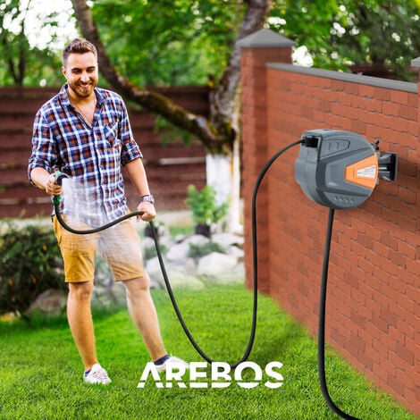 AREBOS Garden Hose Reel Automatic Retractable Water Hose Reel Wall Mounted  Orange 15 m - Orange