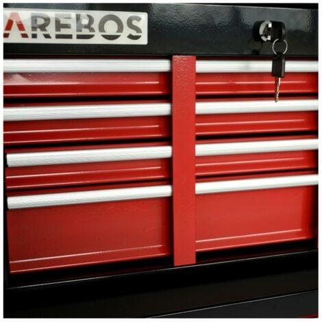 AREBOS Tool trolley Toolbox trolley 9 drawers with ball bearings Black / Red