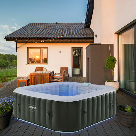 AREBOS Spa Whirlpool 2400 W | automatic inflatable | indoor & outdoor spa pool | 6 persons | 185x185 cm | LED lighting | 130 massage jets | 910 L | Incl. cover | Bubble Spa & Wellness Massage (1/5)