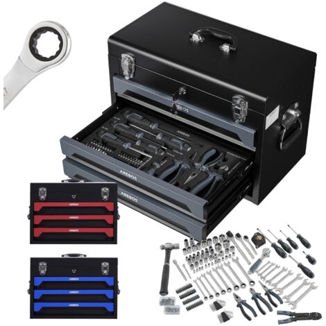 AREBOS tool box incl. 172-piece tool set made of chrome vanadium socket set for household, garage & workshop equipped tool box with 3 drawers lockable anthracite/black (1/5)