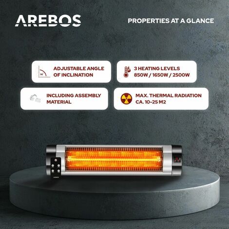 AREBOS 2500 W infrared radiant heater with remote control  3 heat settings  incl. mounting material  radiant heater patio heater ceiling heater