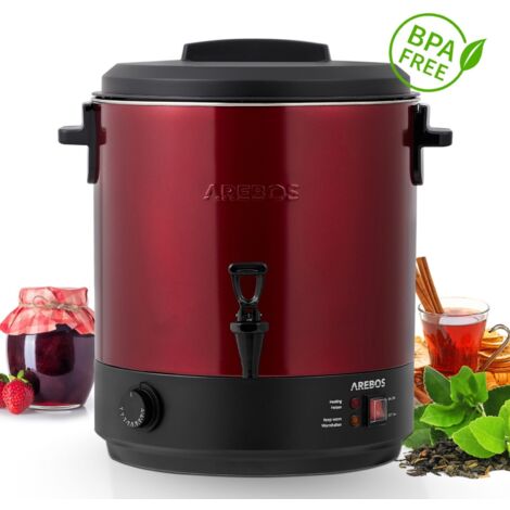 AREBOS Automatic Preserving Cooker 2500 W Preserving Pot 28 L with Thermostat & Overheating Protection Stepless Temperature Adjustment 30-110°C Mulled Wine Cooker incl. Preserving Jar Lifter & Pr