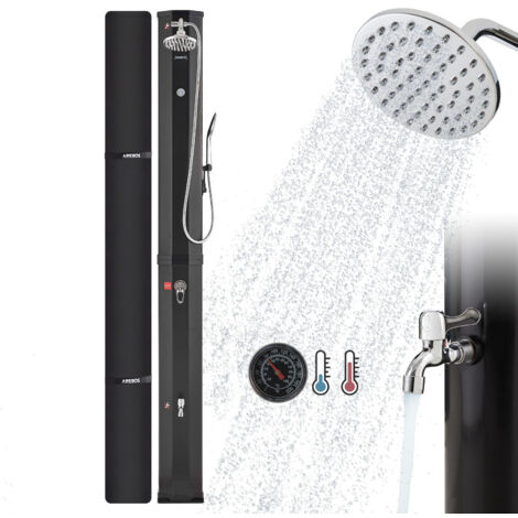AREBOS Solar Shower 60 L  with Hand Shower & Thermometer  Water Temperature up to 60°C Pool Shower Camping  Round Shower Head  Snap-In Technology  Incl. Cover  Black