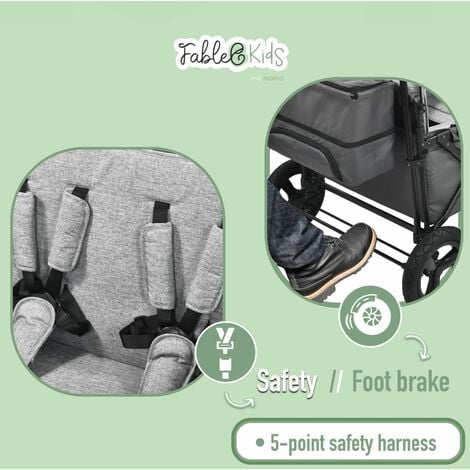 FableKids Folding Cart LEO X4Plus with Roof Foldable Transport Cart Fossil Grey