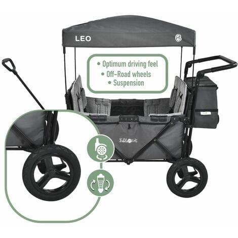 FableKids Folding Cart LEO X4Plus with Roof Foldable Transport Cart Fossil Grey