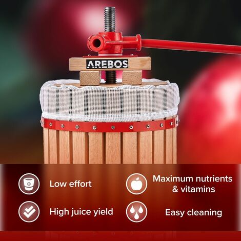 AREBOS Fruit Press 30L  Manual Juicer I Berry press incl. press cloth, pressure plate and metal spindle I For all kinds of juice & vegetables
