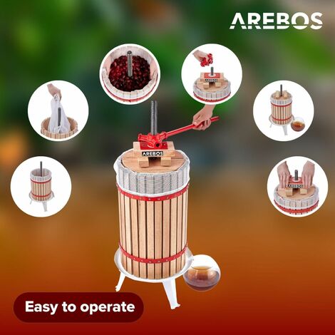 AREBOS Fruit Press 30L  Manual Juicer I Berry press incl. press cloth, pressure plate and metal spindle I For all kinds of juice & vegetables