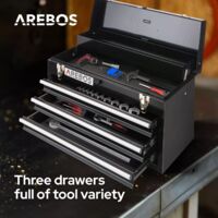 AREBOS Tool Box 3 Drawers Tool Case Tool Chest Tool Kit Black - Black