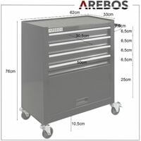 AREBOS Workshop Trolley Tool Trolley 4 Drawers + Large Compartment black - Black