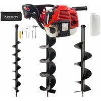 AREBOS Earth auger with oil level glass and vent valve Hole Digger Soil drill - Red