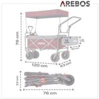 AREBOS Luxury outdoor utility wagon with canopy Folding Stroller cart trolley red