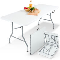 AREBOS folding buffet table 182 x 74 x 74 cm camping table party table folding table garden table for garden terrace and balcony foldable 8 persons inc. carrying handle white