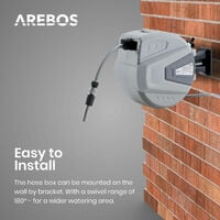 AREBOS Garden Hose Reel Automatic Retractable Water Hose Reel Wall Mounted  Grey 15 m - Grey