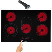 AREBOS glass ceramic hob 8500 W 5 hobs 77cm autarkic incl. dual cooking zone and roasting zone with Sensor Touch child safety overheating protection auto switch-off