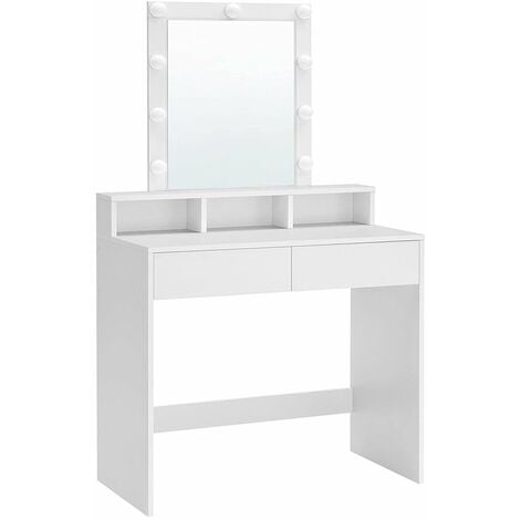 CALICOSY - Schminktisch mit Glühbirnenspiegel und 2 Schubladen - L80 cm
