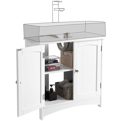 Weißer Waschtischunterschrank mit 2 Türen und 1 verstellbaren Regal - L60 cm