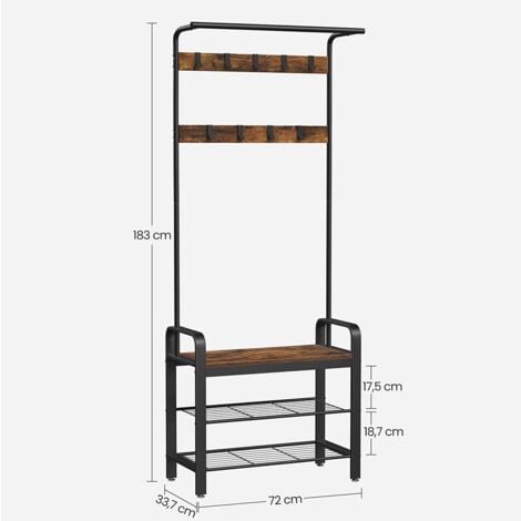 Garderobenständer mit 9 Haken und Schuhbank - L72 cm