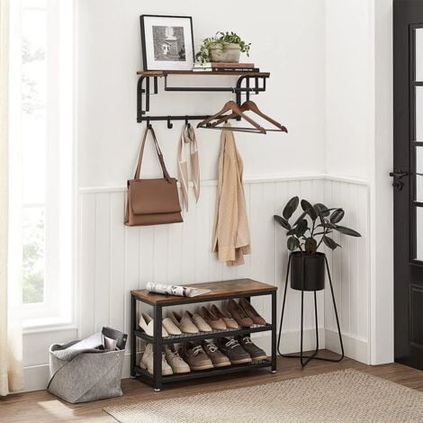 Wandgarderobe mit 5 abnehmbaren Haken und Stange - L66 cm