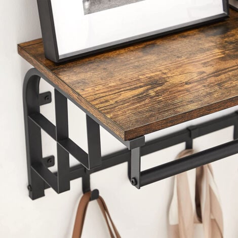 Wandgarderobe mit 5 abnehmbaren Haken und Stange - L66 cm