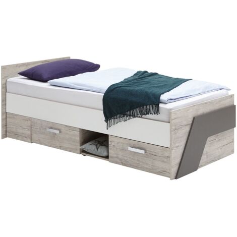 Produktbild von Rutaqan Bettgestell Massvholz Enzelbett Stauraum-Kopftel Bett,90 X