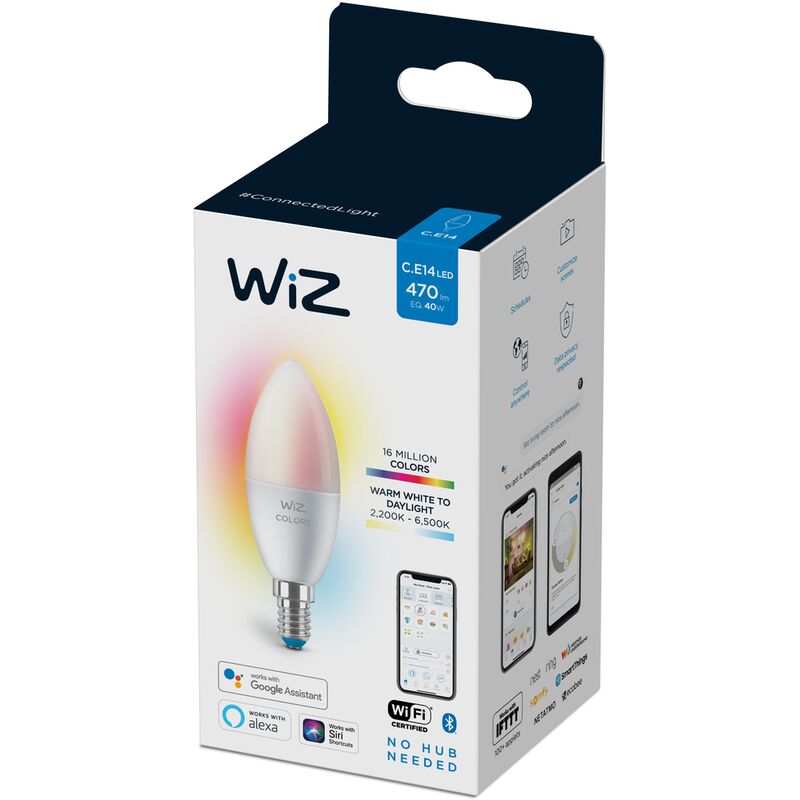 Wiz Bombilla Wifi y Bluetooth LED Regulable Colores vela 40w E14 Luz blanca y de colores, 2200-6500K, 4.9W (equivale a 40 W), A+