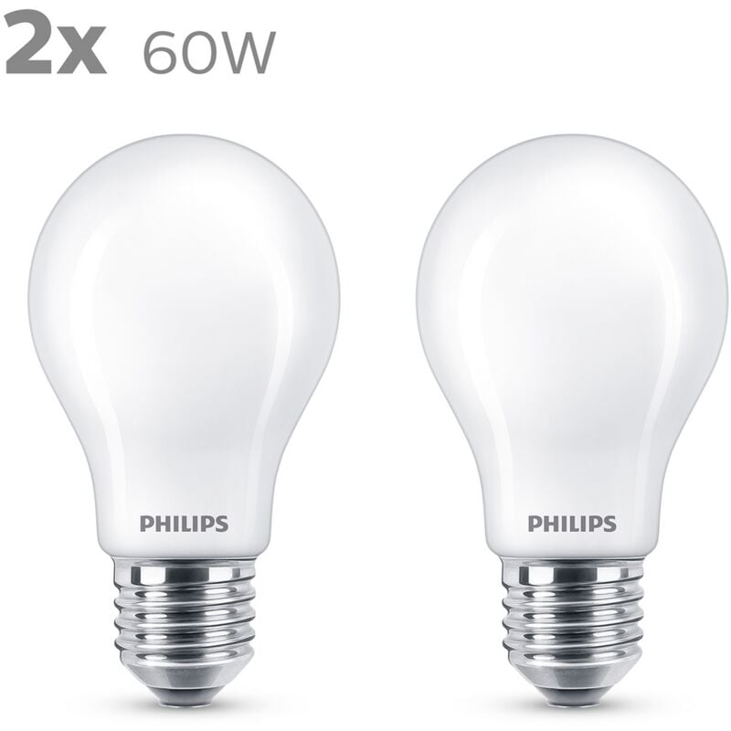 Bombilla Led Estandar philips 60w e27 2ud cristal 60we27 mate luz blanca no regulable pack de 2 2x 2700k