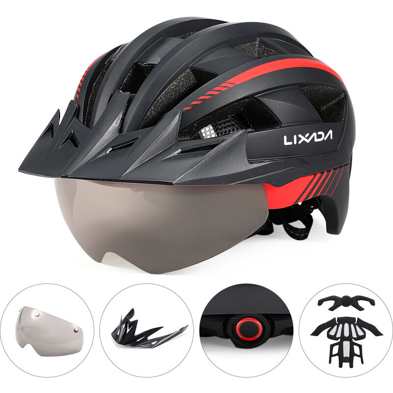 casco da ciclista con occhiali magnetici con visiera staccabile per uomini e donne 58-62cm Casco da bici per adulti con luce posteriore ricaricabile