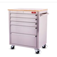 Crytec 26" Stainless Steel Tool Cabinet 5 Drawer Wooden Worktop
