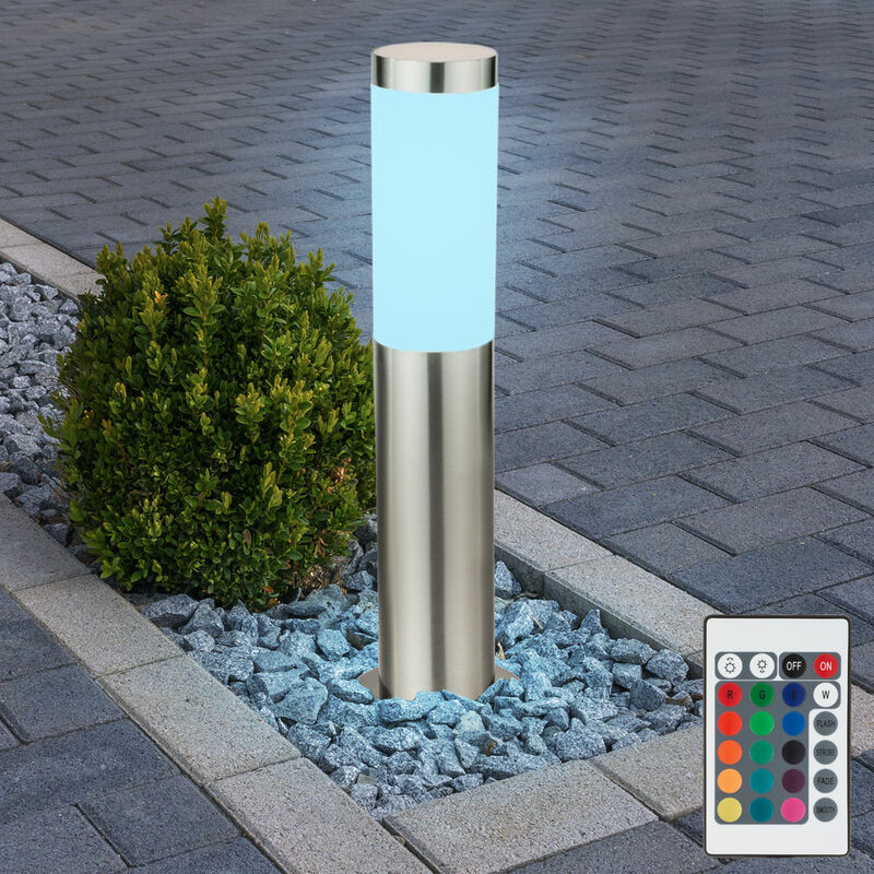 Lampada da esterno argento piedistallo lampada da terra giardino lampada  vialetto lampada da terrazza acciaio inox, telecomando dimmerabile, LED RGB  8.5W 806Lm, DxH 7.6x45 cm