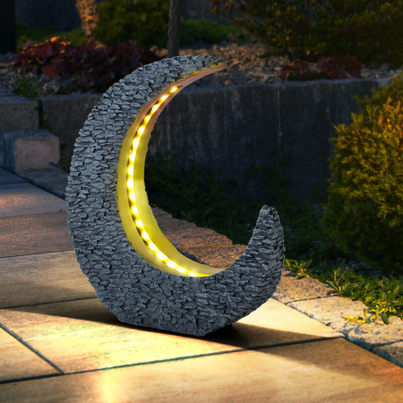 Decorazione da giardino lampade solari per esterni Decorazione da tavolo  tavolo da giardino Lampada solare da, falce di luna effetto pietra grigio  oro, LED bianco caldo, LxH 28 x 31 cm