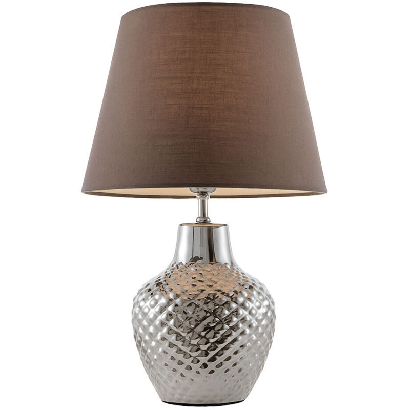 Lampada Da Tavolo Licht-Erlebnisse In Ceramica E Tessuto – H 28 Cm, Beige/Marrone, Attacco E14, Perfetta Per Comodino O Soggiorno
