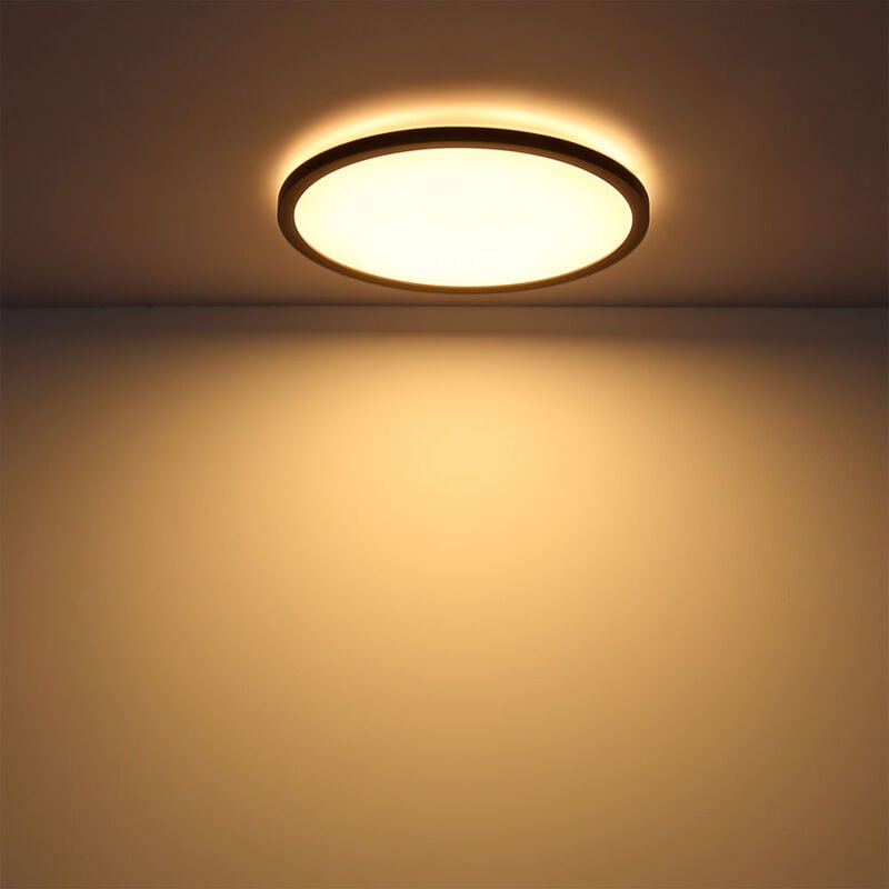 Lampada da soffitto nera per bagno, lampada da soggiorno dimmerabile,  retroilluminazione, IP44, 1x LED 18W 1500lm bianco caldo, DxH 29,4x2,5 cm