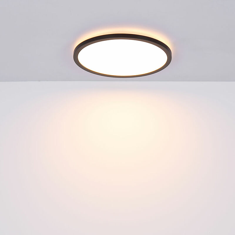 Lampada da soffitto nera per bagno, lampada da soggiorno dimmerabile,  retroilluminazione, IP44, 1x LED 18W 1500lm bianco caldo, DxH 29,4x2,5 cm